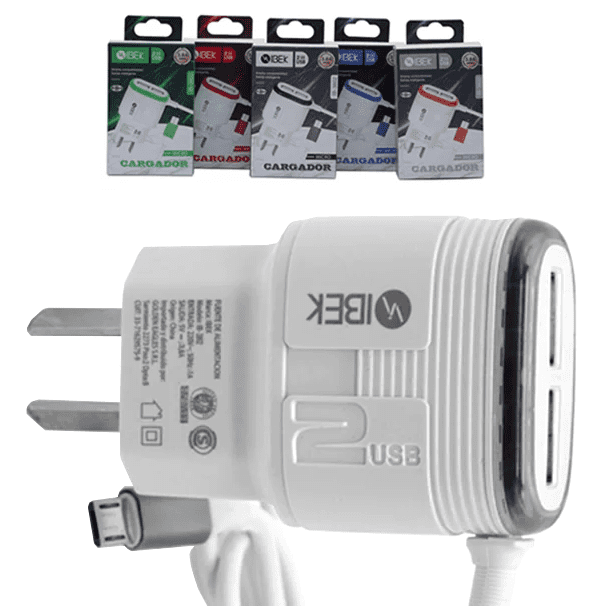 Cargador  Ibek 3.8 Amp 2 Usb Con Cable Incluido Micro Usb (En Caja)