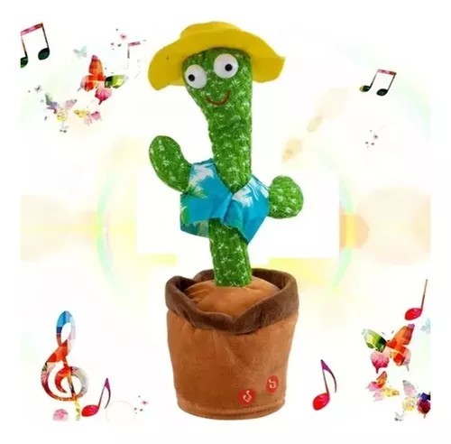 Cactus Bailarín Recargable Repite Voz Canciones Conocidas Con Movimiento y Accesorios + Cable, Sombrero Rosa