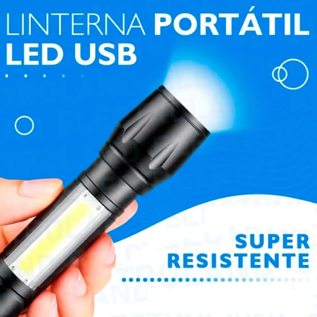 Doble Linterna Táctica Led Potenciado Recargable Zoom Color negro Con Estuche Plastico