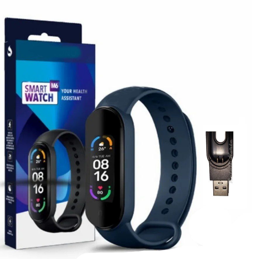 Reloj Smartwatch M6 Smartband Cargador Encastrable – Malla Negra
