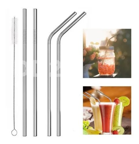 Set X4 Sorbetes Acero Inoxidable Sorbete Reutilizable Metal + Cepillo Limpiador