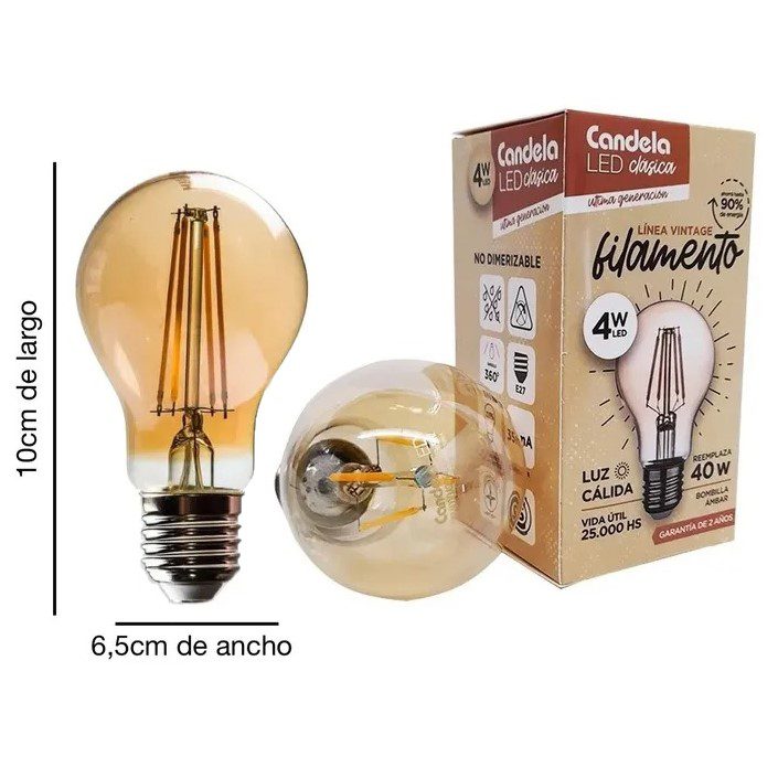 Foco Vintage Filamento Led Bulbo 4w Candela