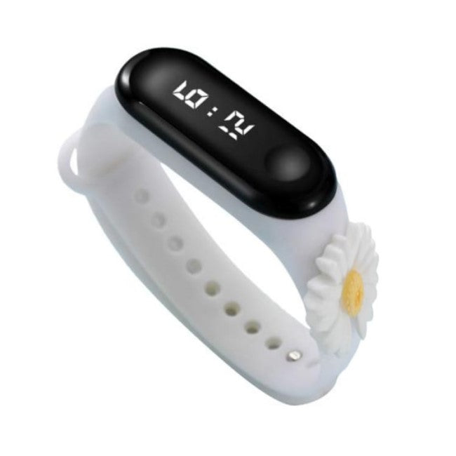 Reloj Digital Tactil Infantil 3d Flor Malla Blanca