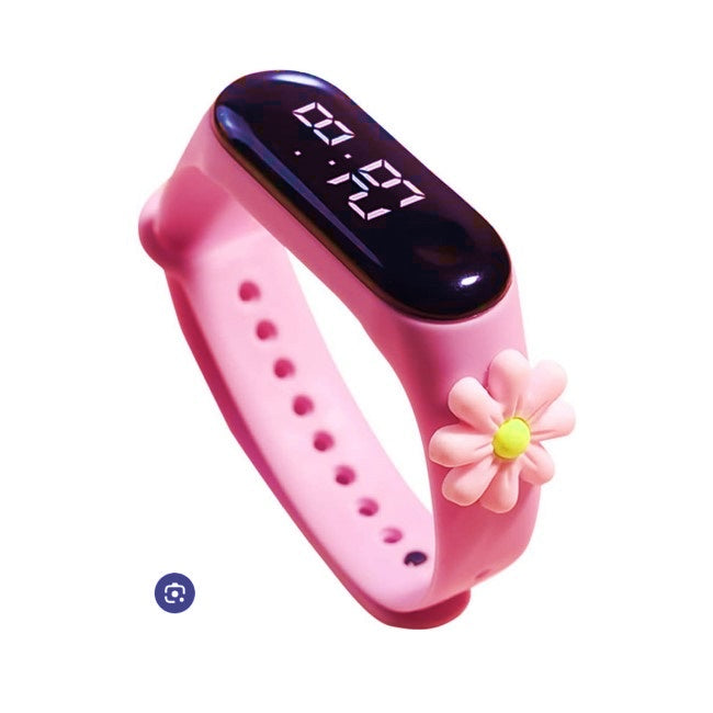 Reloj Digital Tactil Infantil 3d Flor Malla Rosa