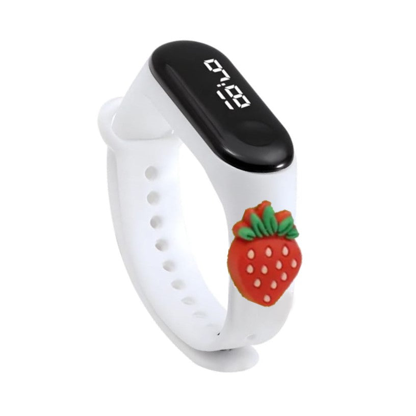 Reloj Digital Tactil Infantil 3d Frutilla Malla Blanca