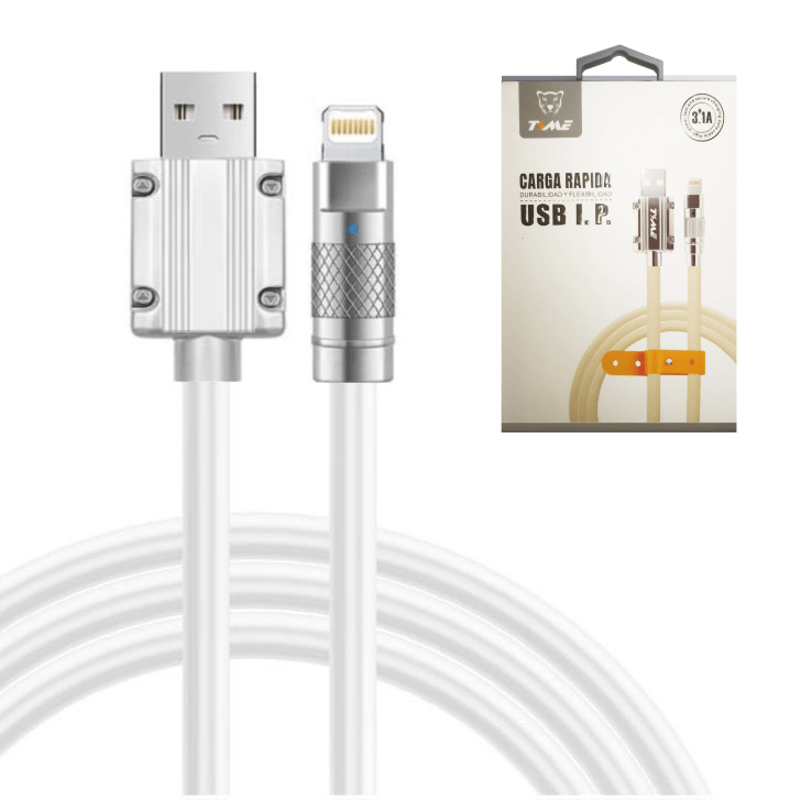Novedad! Cable Puntas Metal Carga Rápida 3.1 Grueso Pvc Usb A Iphone Color Blanco