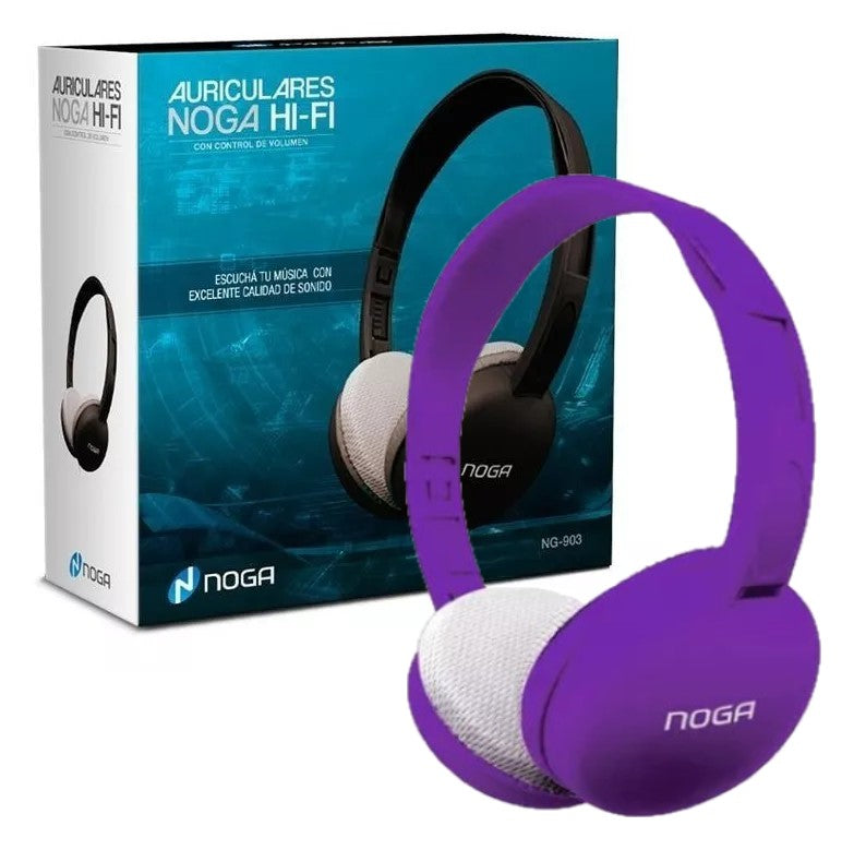Auriculares Vincha Noga, Manos Libres Boton Mic Cable 3,5mm Color Violeta