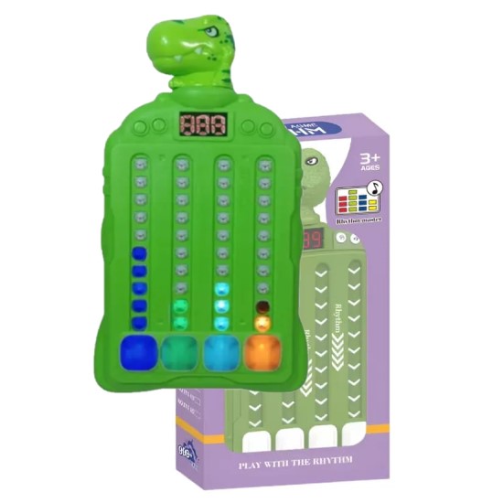 Consola Electrónica 4 Lineas Con Luces Sonido y Música Modelo Dinosaurio Verde