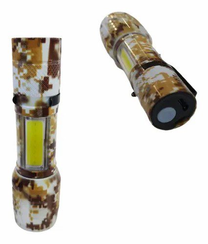 Doble Linterna Tactica Metal Camuflado Led Potenciado Recargable En Caja Plastica