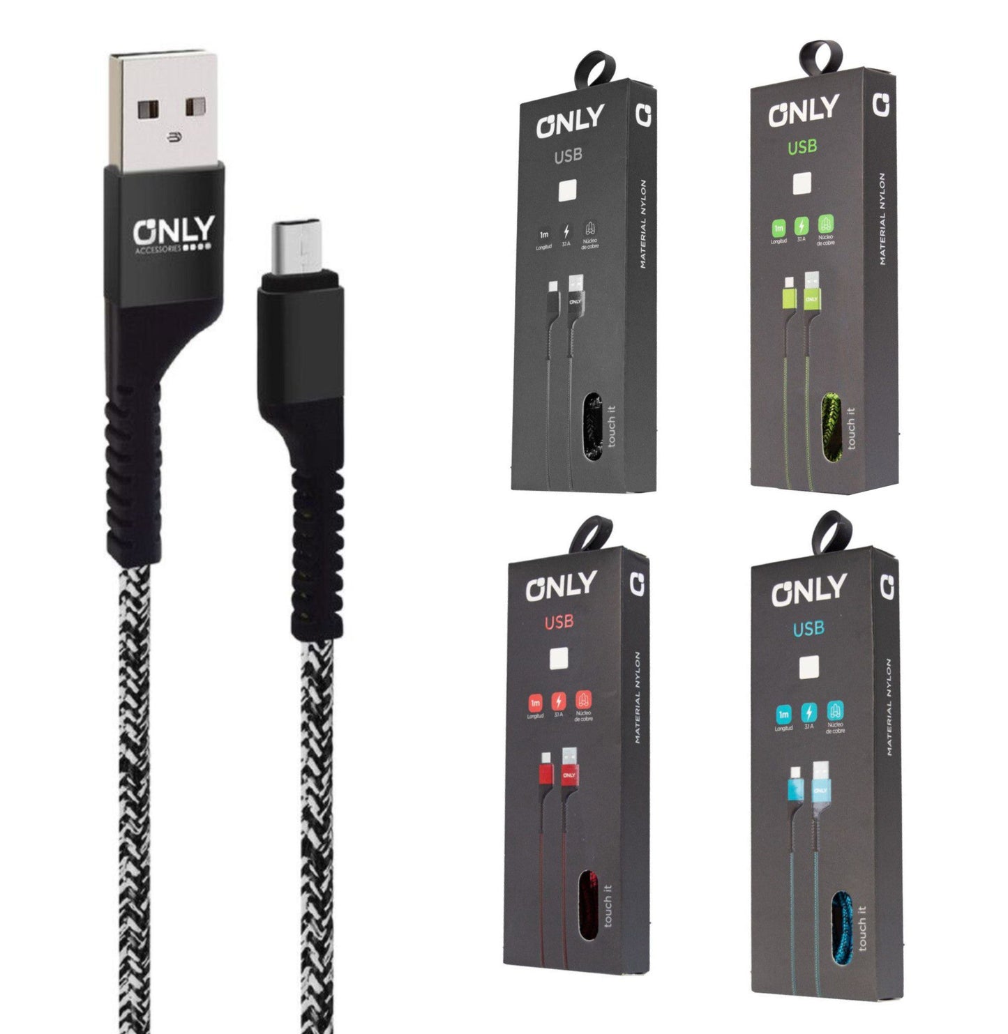 Cable Only  3.1 Usb a Micro Usb Textil Carga Rápida Caja Negra Color Negro