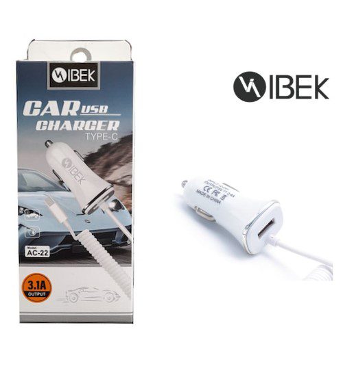 Cargador Auto Premium Ibek 12v 3.1 Salida Usb Y  Tipo C