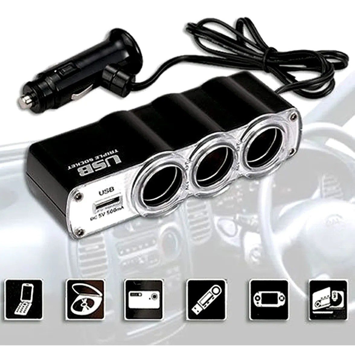 Cargador Extensor Encendedor  Multiplicador De Toma 12v Auto Con Usb