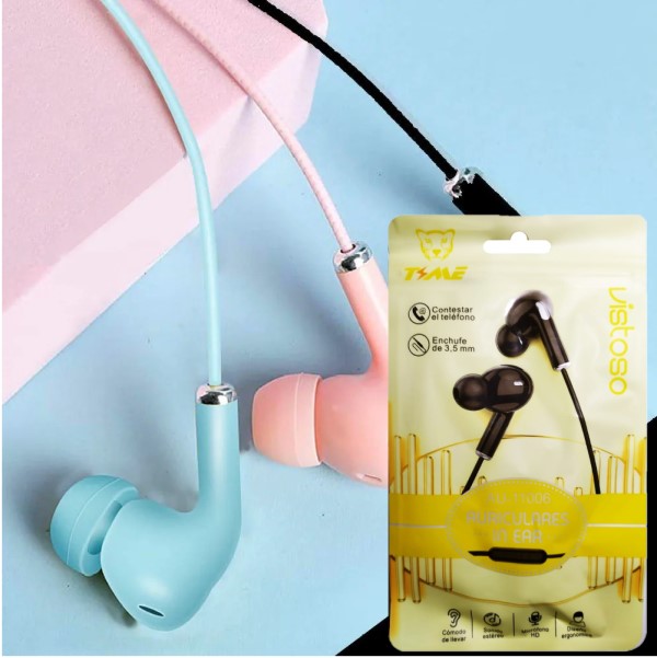 Auriculares Time Premium Pastel In Ear Color Celeste (En Bolsa)