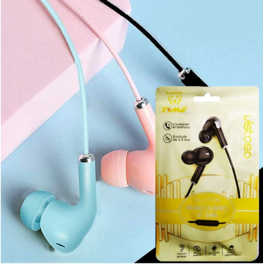 Auriculares Time Premium Pastel In Ear Color Celeste (En Bolsa)