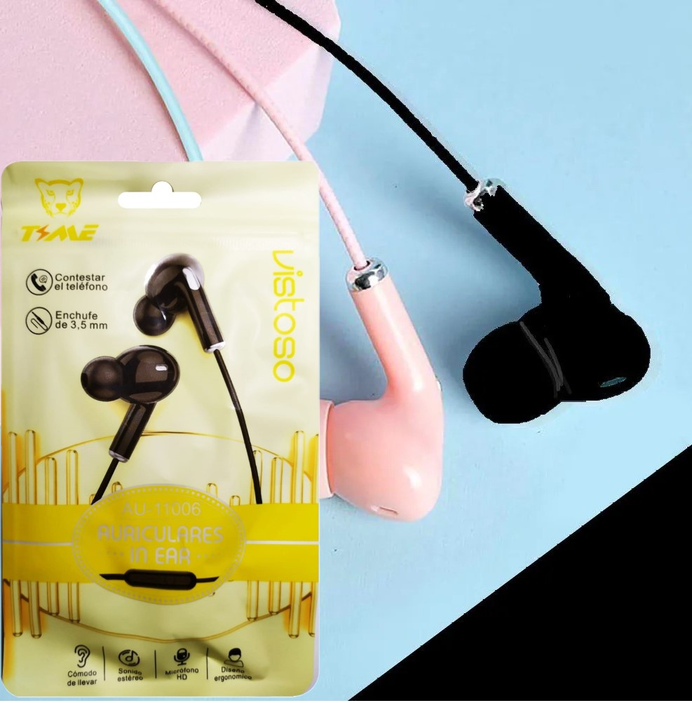 Auriculares Time Premium Pastel In Ear Color Negro (En Bolsa)