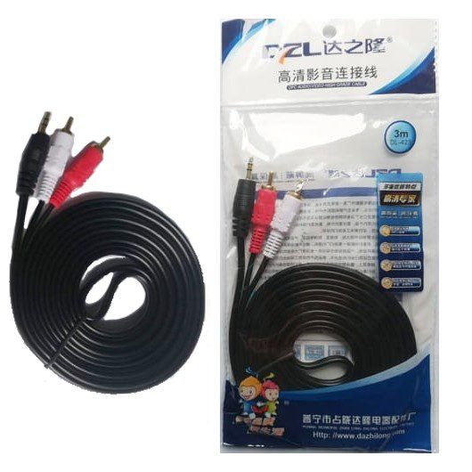 Cable 1 Plug 3,5mm A 2 Rca Reforzado Stereo largo 3 Metros En Bolsa