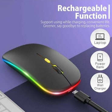 Mouse Recargable Led Inalámbrico 2 Modos: Pin Usb + Bluetooth Integrado Color Negro