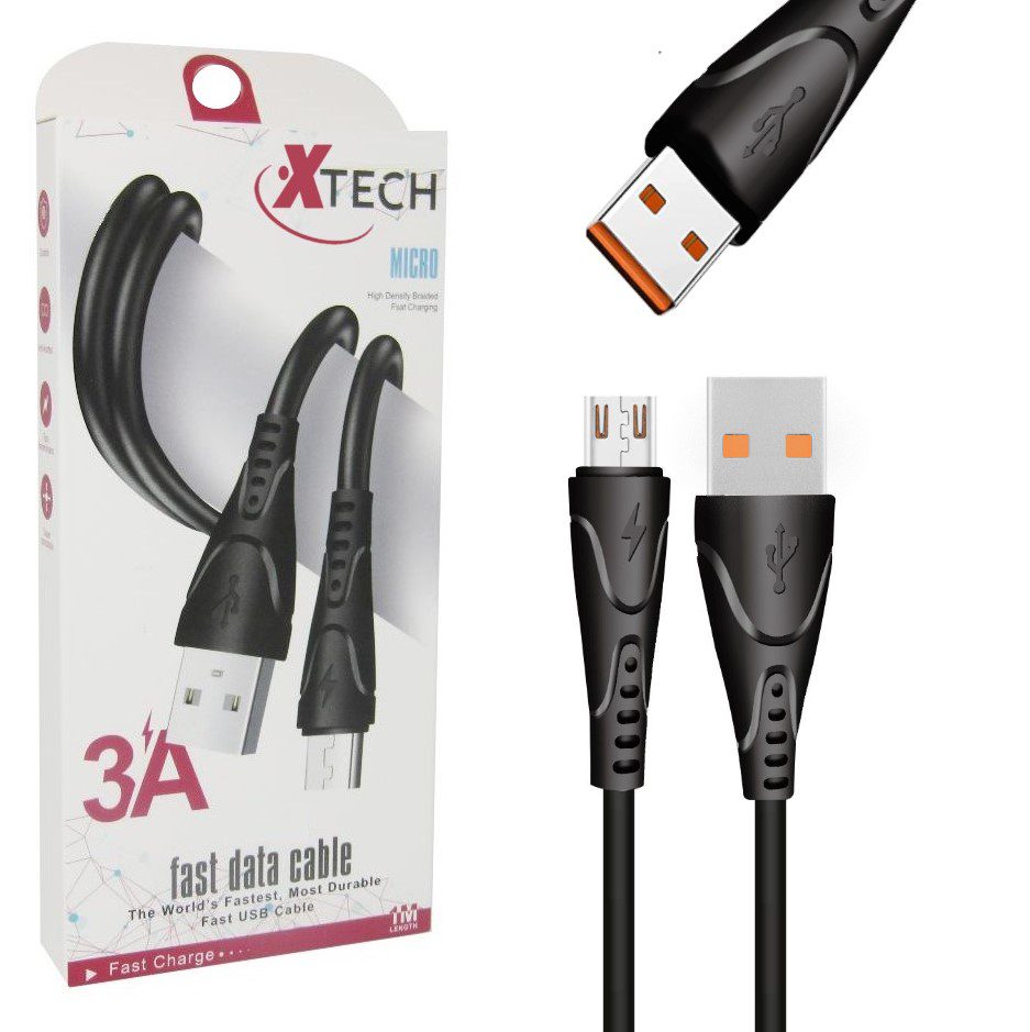 Cable Xtech Carga Rápida Usb a Micro Usb V8 Soft Touch Color Negro