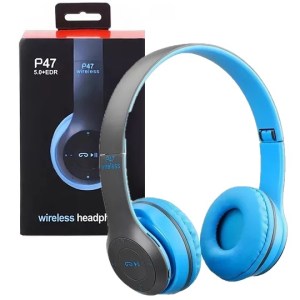 Auriculares Vincha P47+R Inalámbrico Radio Micro Sd Bt C/Mic Color Negro con Azul