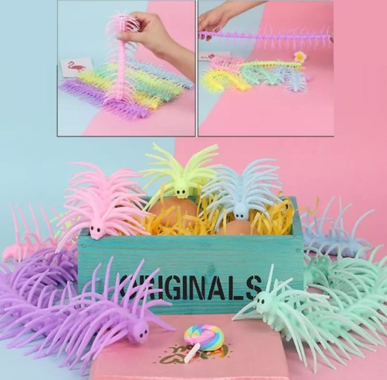 Squishy Ciempiés Pelos Ojitos 26Cm Tpr Estirable 120Cm (Suelto) Verde, Amarillo, Celeste Y violeta