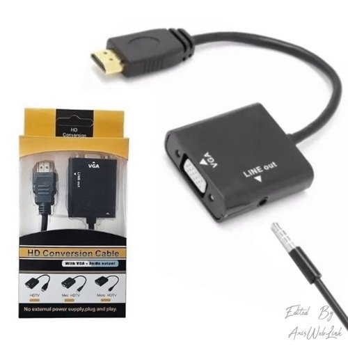 Adaptador Premium Conversor De Hdmi A Vga Con Salida Audio Lateral + Cable Plug
