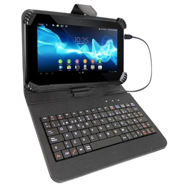 Funda Teclado Tablet Hasta 8″ Compatible Celular Ficha Micro v8 + Tipo C