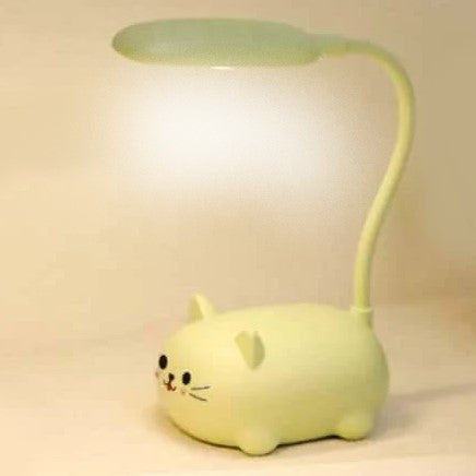 Lámpara Velador Escritorio Led Recargable + Cable Modelo: Gatito Verde Claro
