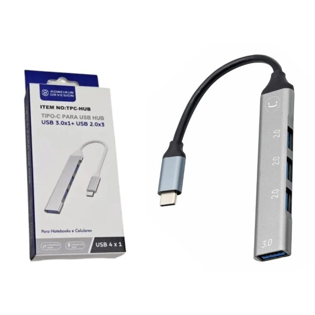 Hub Entrada Tipo C Salida 4 Puertos 1x 3.0 + 3x 2.0 Compacto