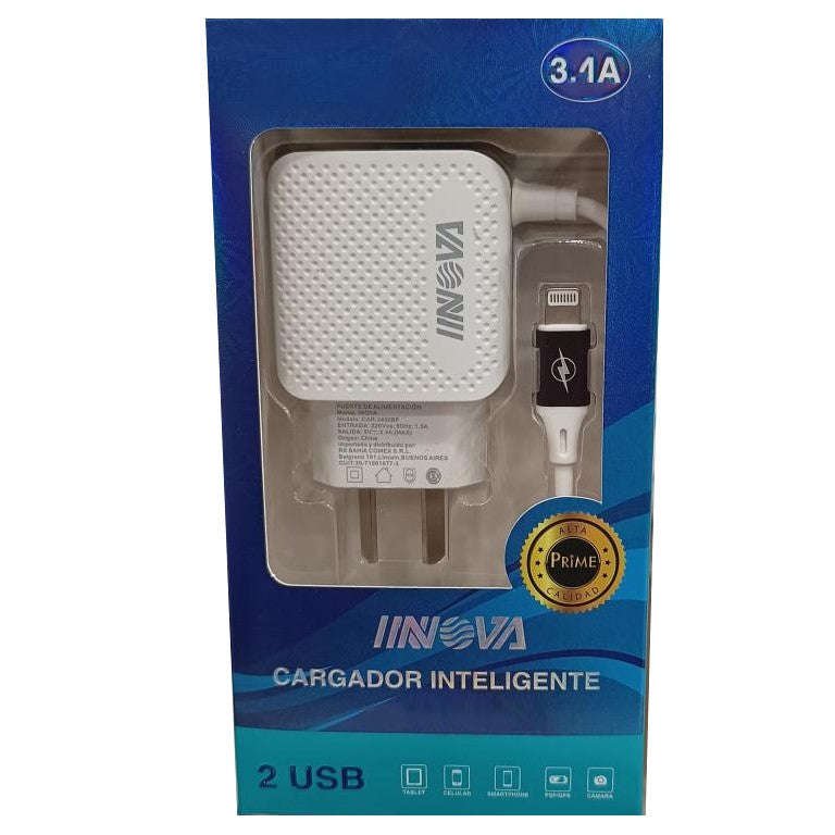 Cargador 3.1A Inova IPhone Cable Lightning 2 Usb Cable Incluido