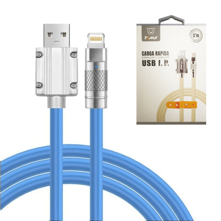 Novedad! Cable Puntas Metal Carga Rápida 3.1 Grueso Pvc Usb A Iphone Color Azul