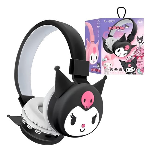 Auricular Inalámbrico Bluetooth Personajes Aux, Micro sd, Modelo: Kuromi Rosa