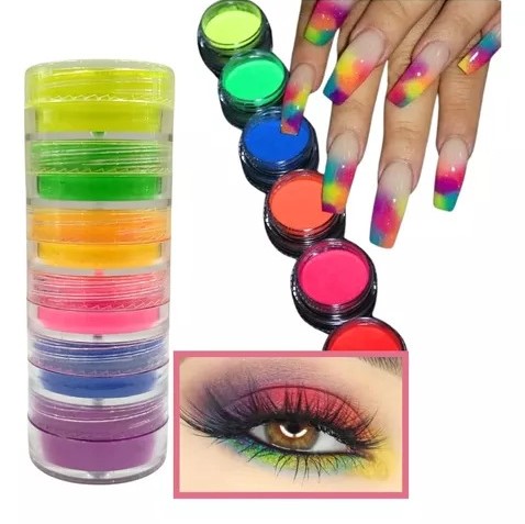 Set De 6 Sombras Pigmentos Neon Fluo Polvo Maquillaje Ojos Cuerpo Uñas
