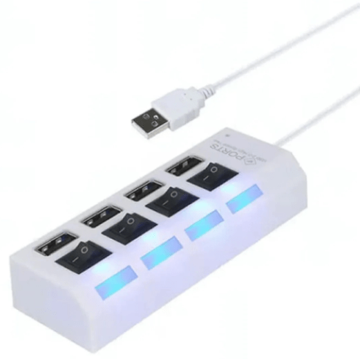 Hub Usb 4 Puertos Usb Luz Led Pc Notebook + Entrada Power Color Blanco
