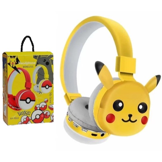 Auricular Inalámbrico Bluetooth Premium Vincha, 4 Botones, Aux, Micro sd Modelo: Pikachu Pokemon