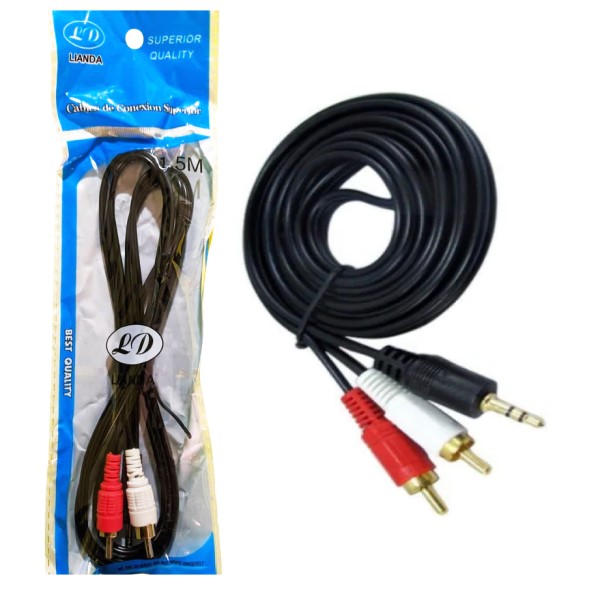 Cable 1 Plug 3,5mm A 2 Rca Stereo Reforzado1,5 Metros (En bolsa)