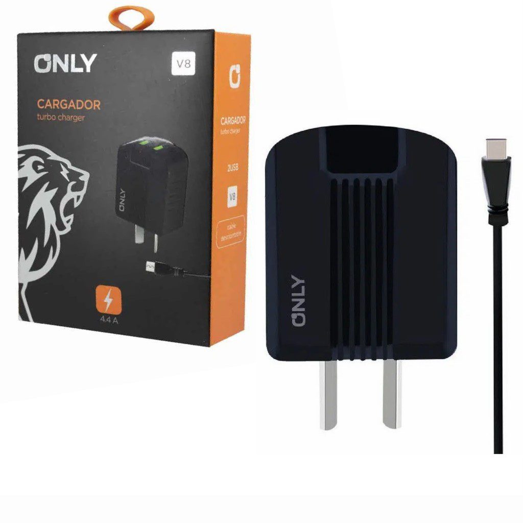 Cargador Only Turbo 4.4amp 2usb +Cable Separado Usb Micro Usb V8