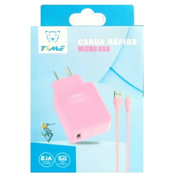Cargador Time Tm Cabezal 2.1 A + Cable Separado Usb A Micro Usb V8 Color Rosa
