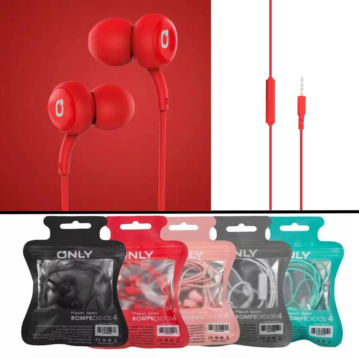 Lanzamiento Auriculares Only RO4 C/ Manos Libres (Buen Sonido) Color Rojo