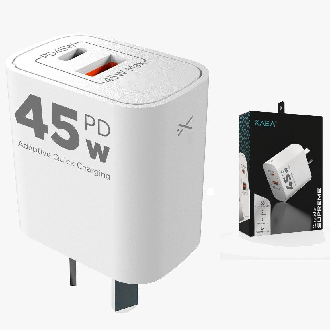 Cargador Cabezal  45W 9V Salida Hembra Tipo C + Hembra Usb