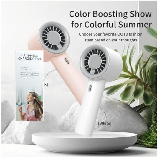 Ventilador Portátil Hand 15X6Cm Recargable 3 Modos + Cable, Color Blanco