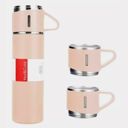 Termo Cebador Con Pico Vertedor + 3 tazas 500ml, Color Salmon Claro