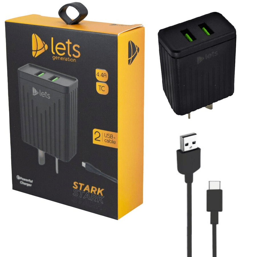Cargador 4,4amp Lets 2 Usb + Cable Separado Tipo C