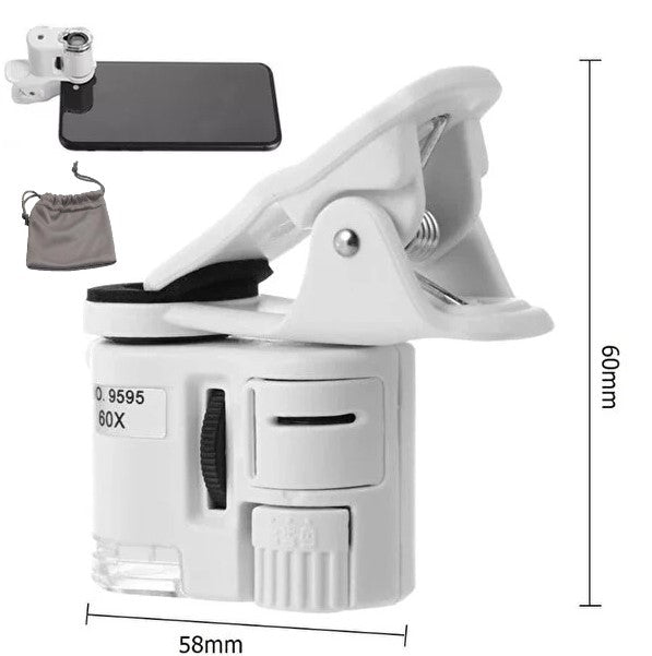 Microscopio Para Celular Con Linterna y Luz Ultravioleta Portátil Universal 60x