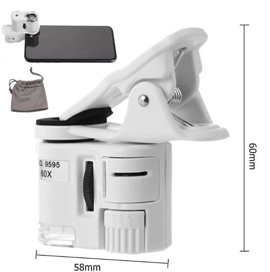 Microscopio Para Celular Con Linterna y Luz Ultravioleta Portátil Universal 60x