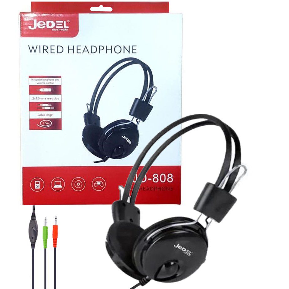 Auriculares PC JD808  C/Mic Y Volumen Plug Audio y Plug Mic