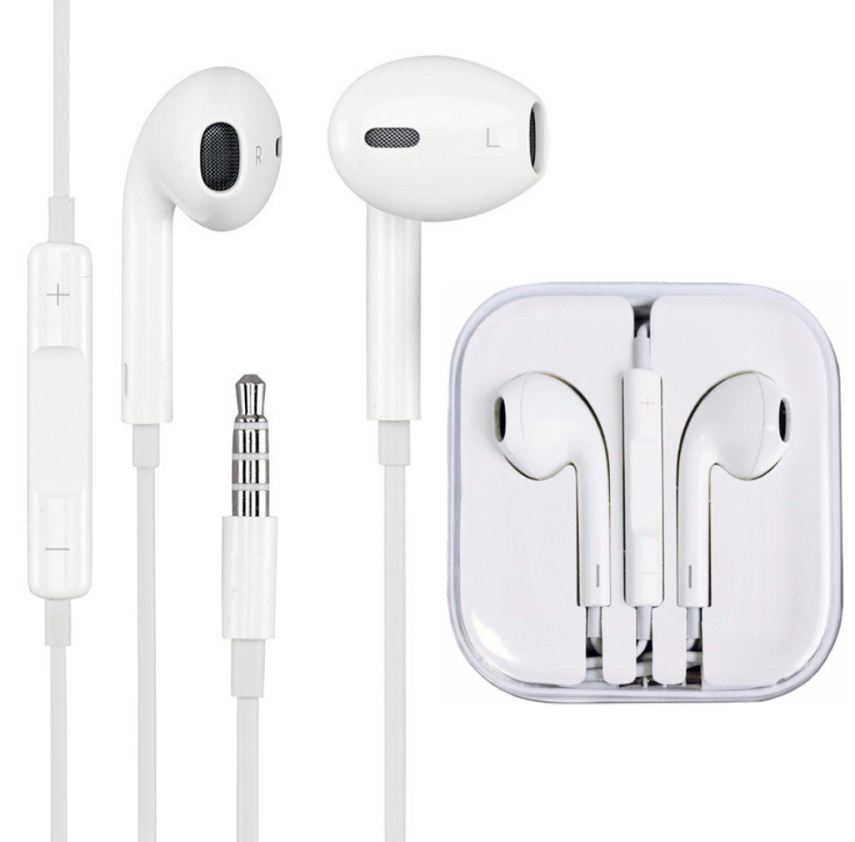 Auricular Ear Caja Acrilico Salida 3.5m Plug Con Mic Color Blanco