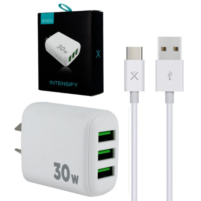 Cargador Intensify  3 Usb 5V 30W + Cable Usb a Tipo C
