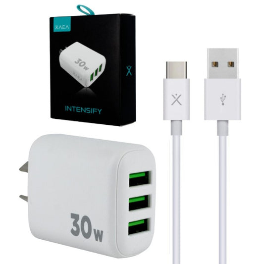 Cargador Intensify  3 Usb 5V 30W + Cable Usb a Tipo C