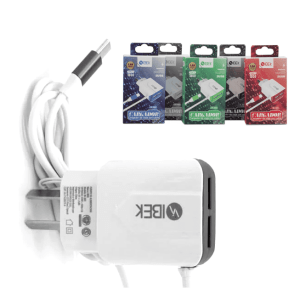 Cargador  Ibek 3.8 Amp 2 Usb Con Cable Incluido &#8221; Tipo C &#8221;  Colores  (En Caja)