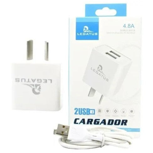 Cargador Legatus 4.8A 2 Usb Hembra + Cable Separado Usb a Tipo C
